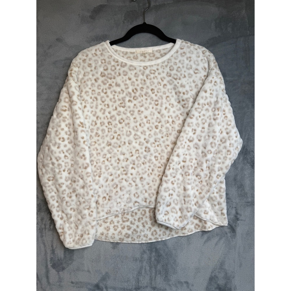 Z Supply Plush Leopard Print Crewneck Pullover Sweatshirt Size Small